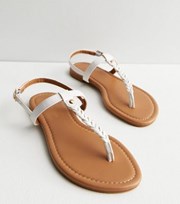 New Look White Leather-Look Plaited Toe Post Sandals